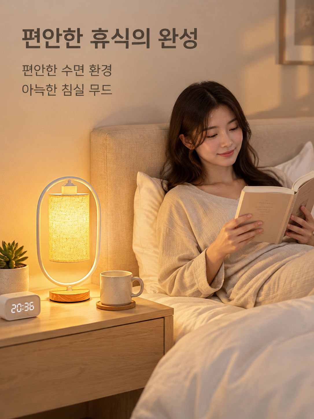 개성 침대 옆 따뜻한 패브릭 조광 원목 무드등