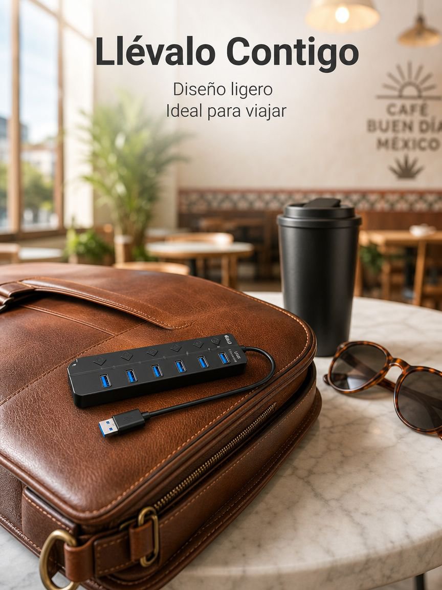 Divisor USB de cuatro puertos con interruptor y extensor para computadora