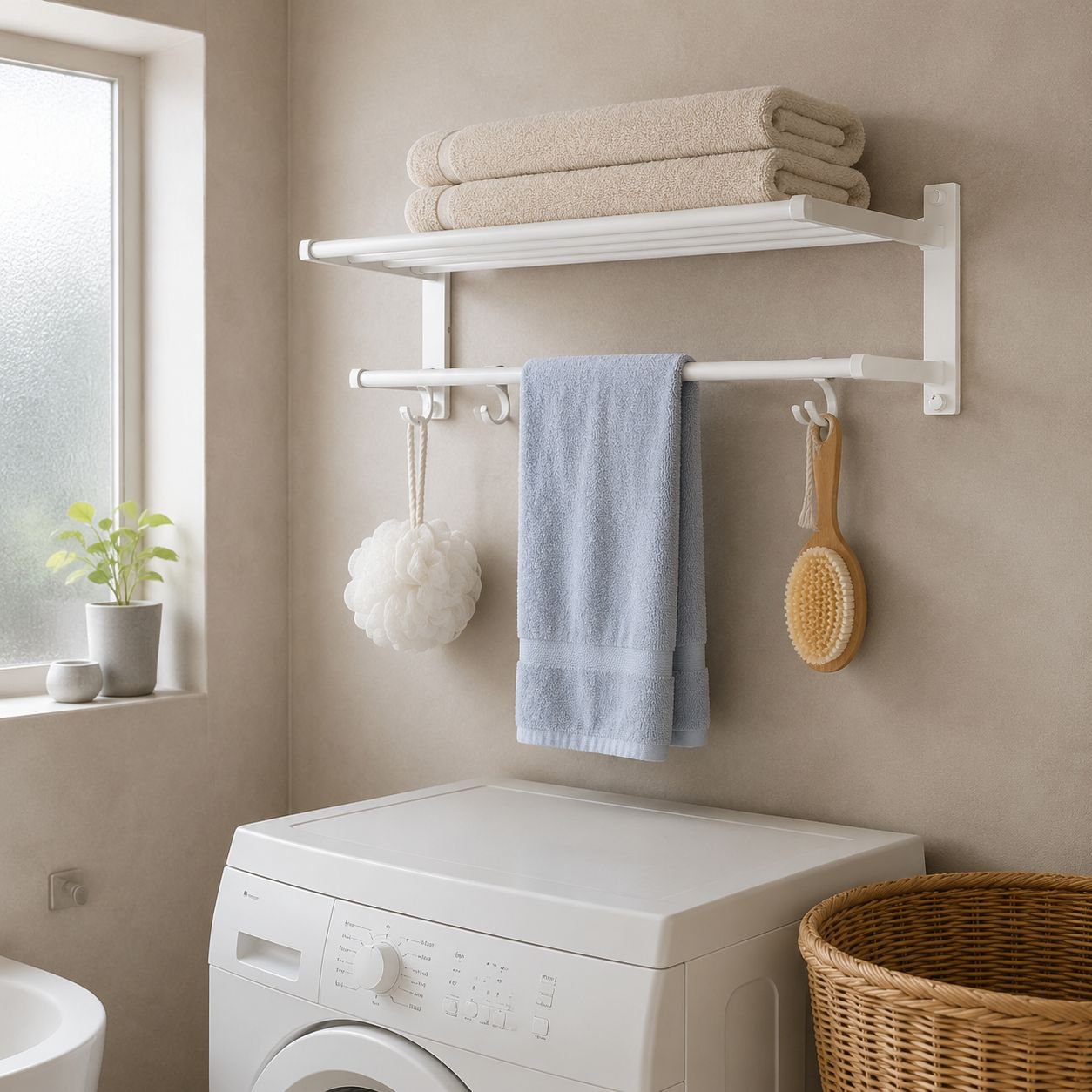 No-drill towel rack supporting heavy towels