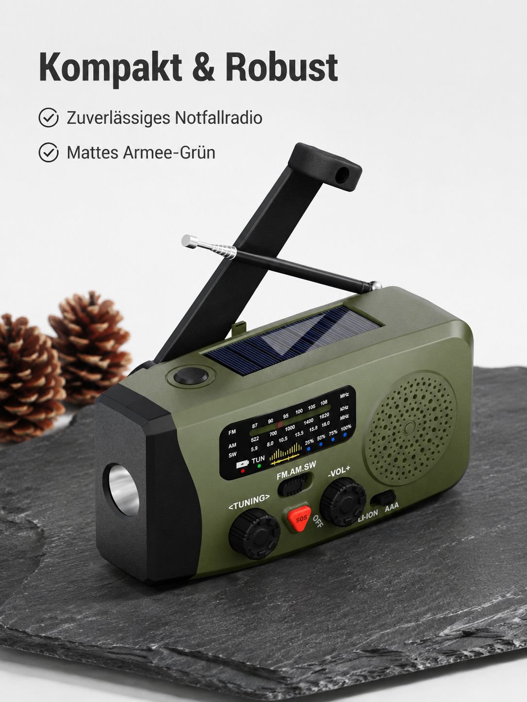 Multifunktionales Notfallradio mit Taschenlampe
