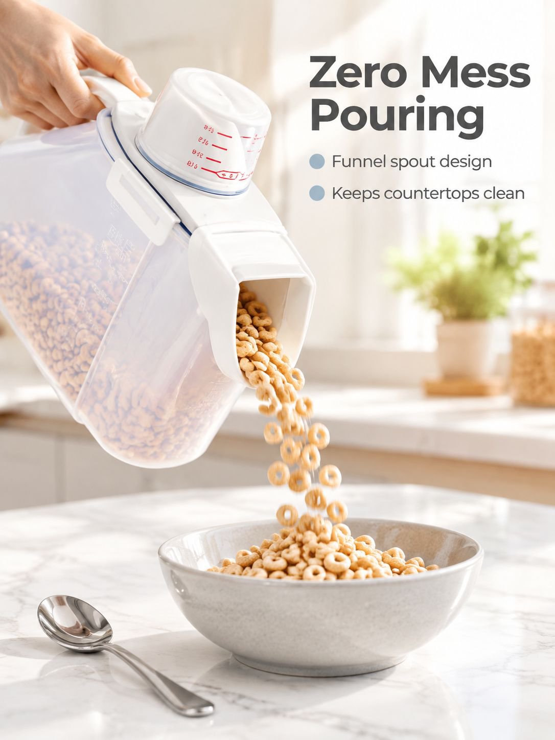 Spacious cereal container for storing dry foods
