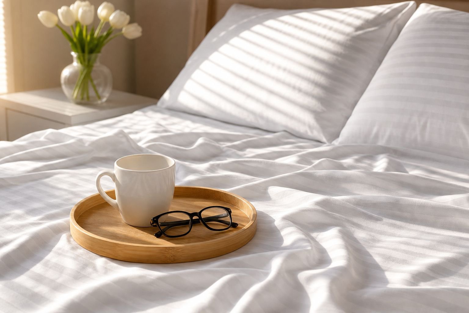 Elegant bedroom decor with 1800TC white flat bed sheet