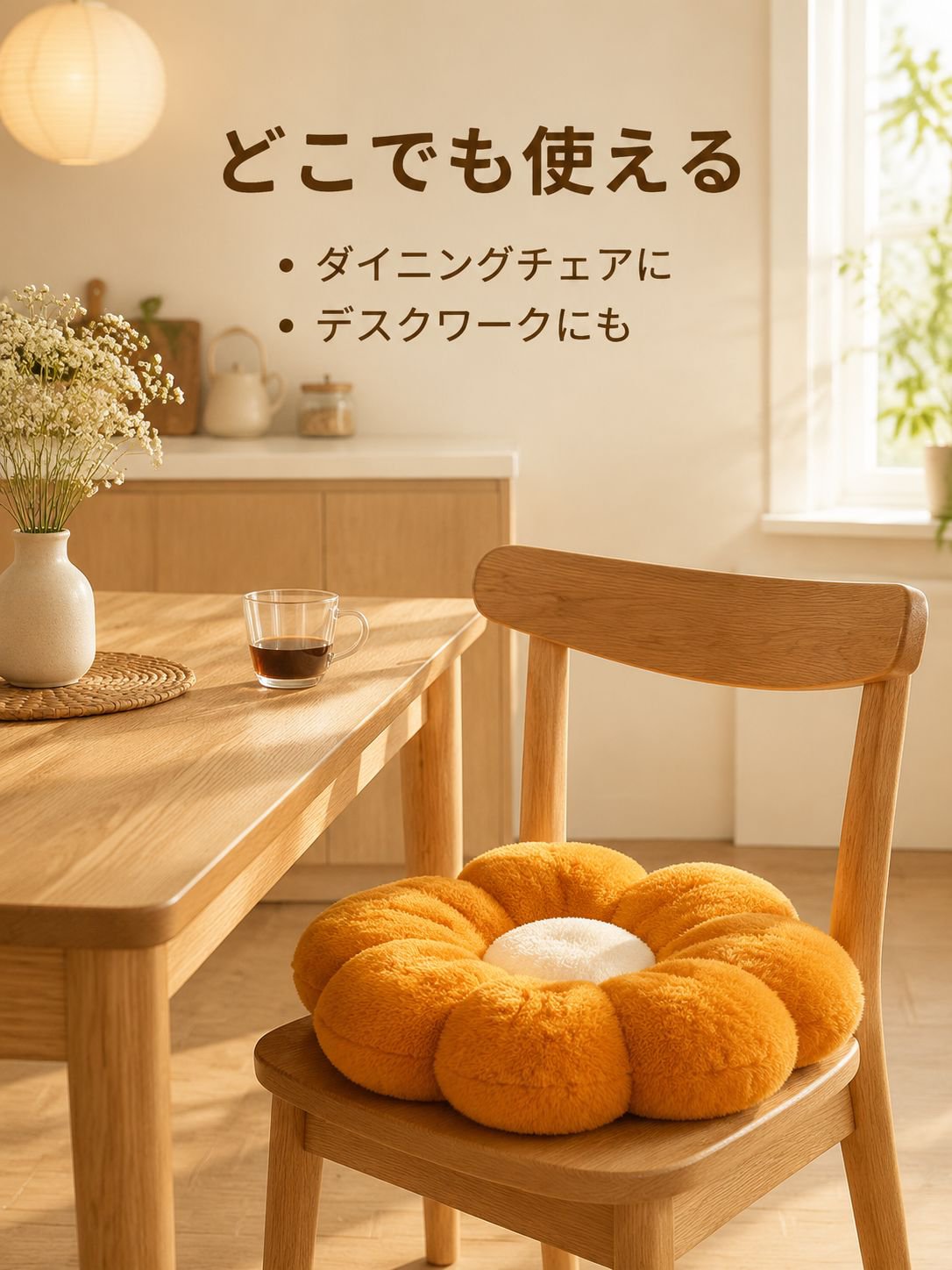 ひまわり柄の背もたれクッション