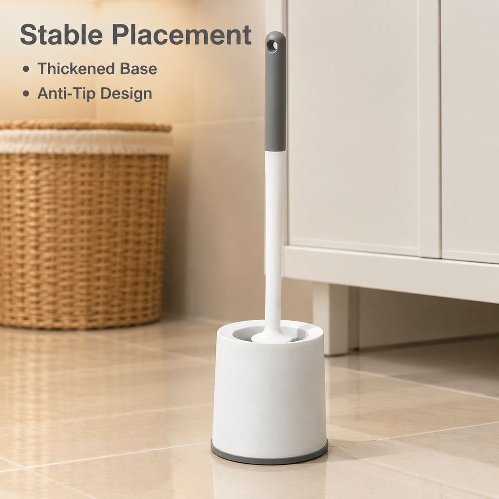 2026 Upgraded Toilet Brush and Holder Set Thickened Base Round Head Cleaning Brush