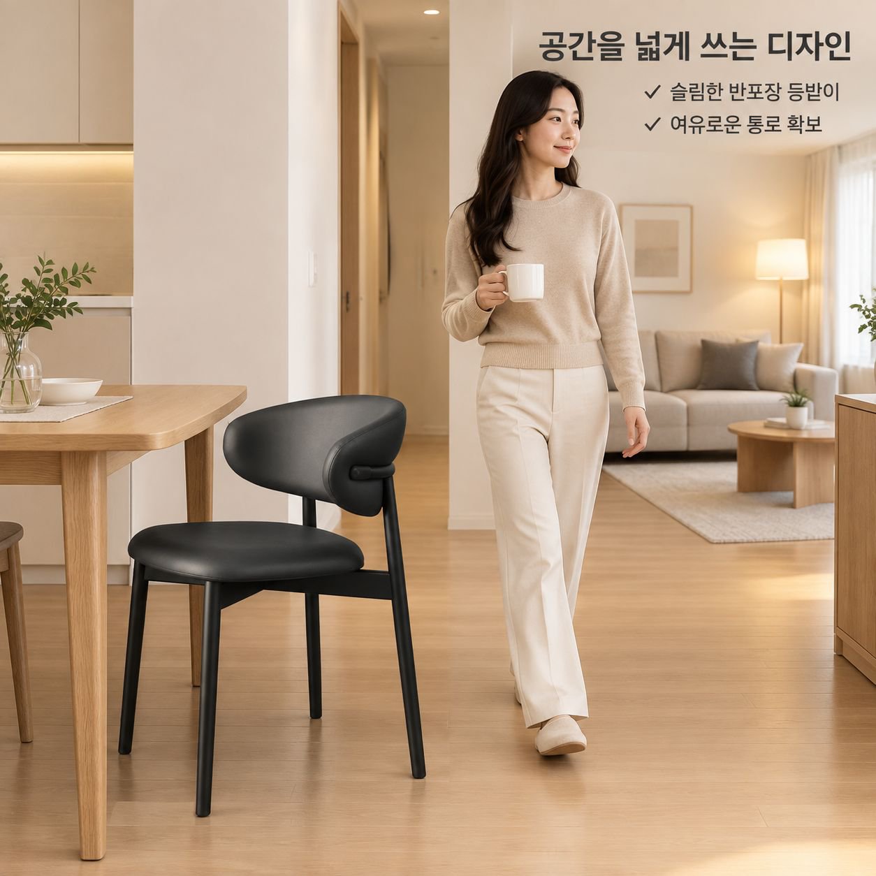 등받이가 있는 모던하고 미니멀한 가죽 의자