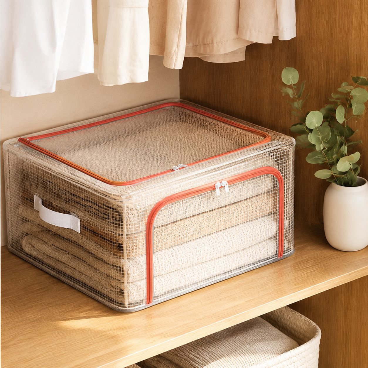 Nueva caja de almacenamiento de ropa de malla de PVC transparente, caja de almacenamiento de ropa pa