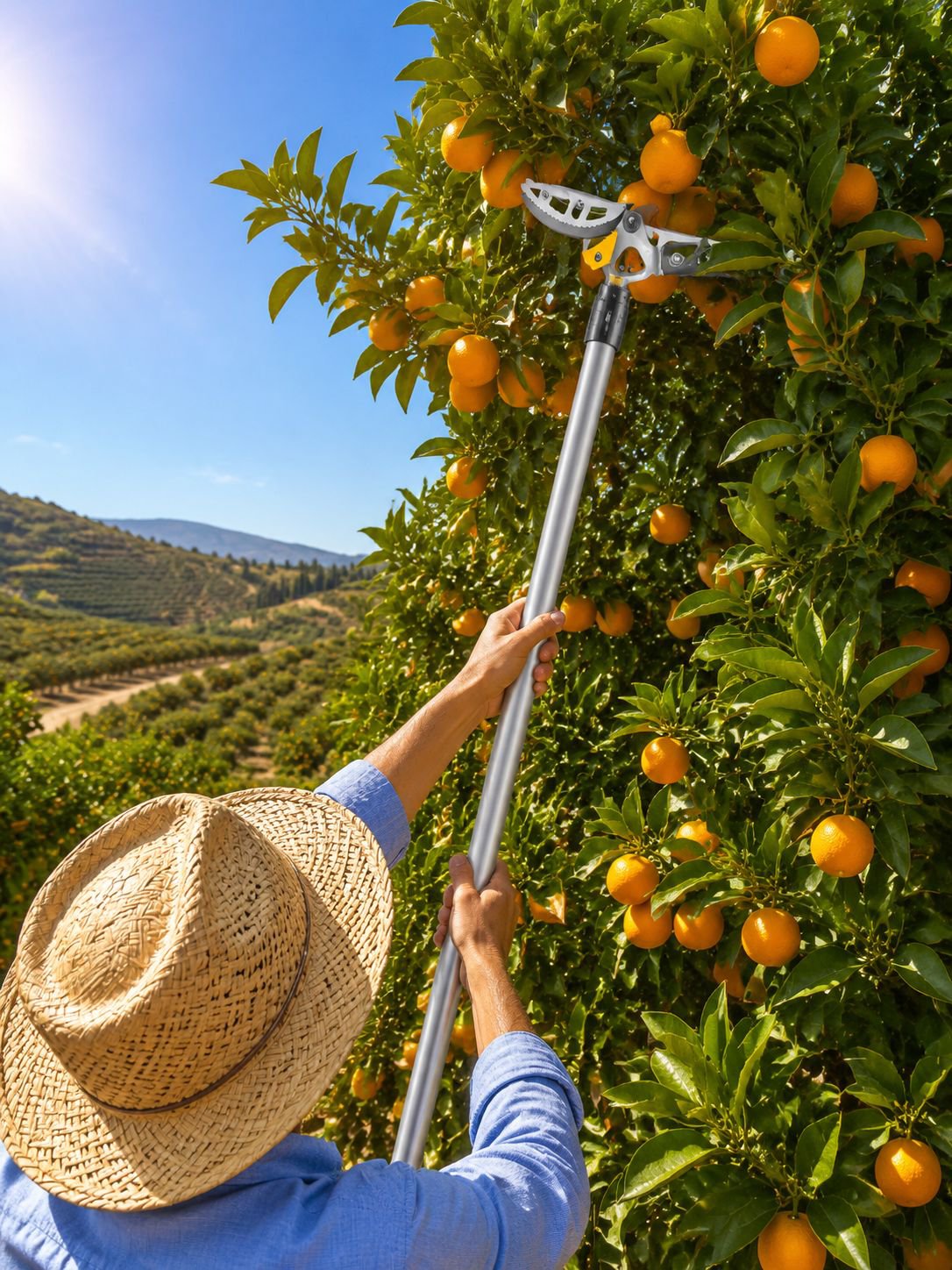Herramienta para recoger frutas en árboles altos