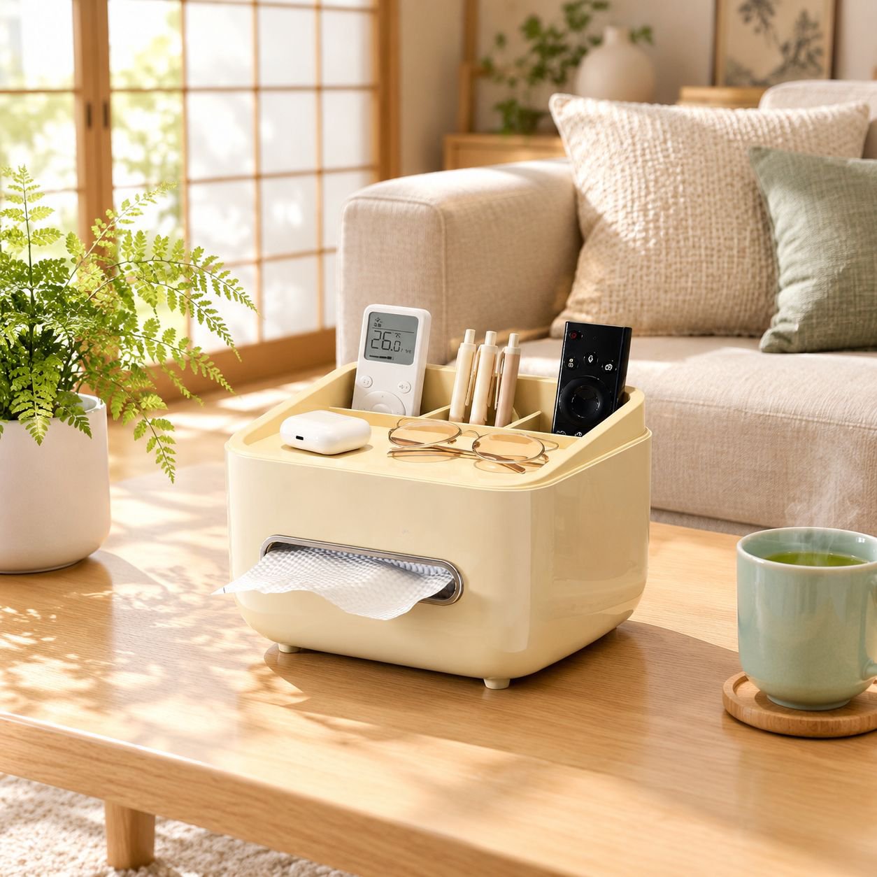 多機能リモコン収納付きティッシュケースの全体画像