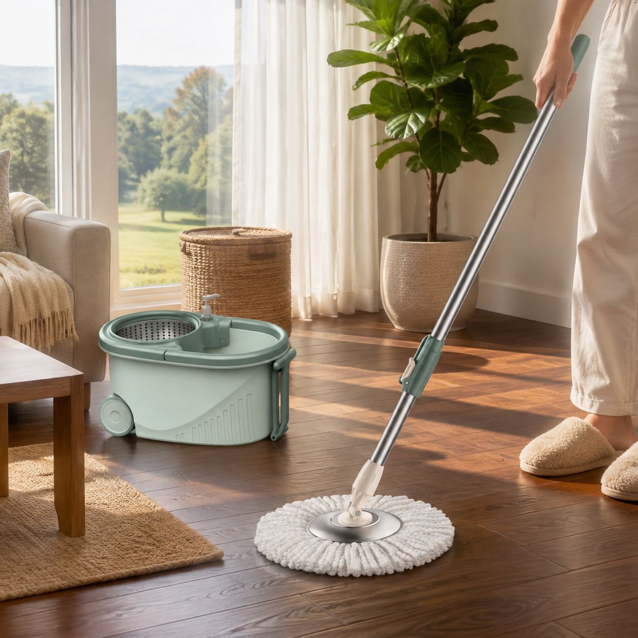 Handfree rotary mop dry and wet household mop bucket wheel efficient mopping tools