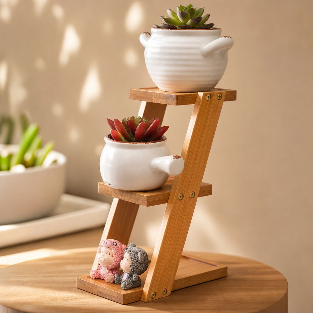 Mini Bamboo Flower Stand, Small Desktop Plant Display