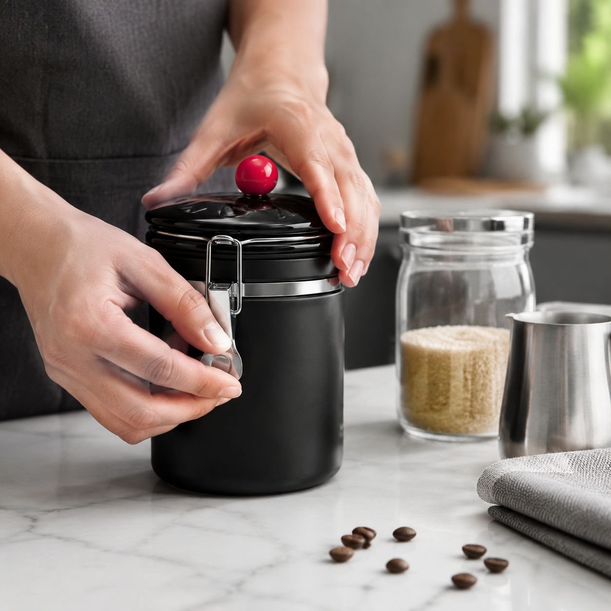 Modern coffee storage jar for fresh beans