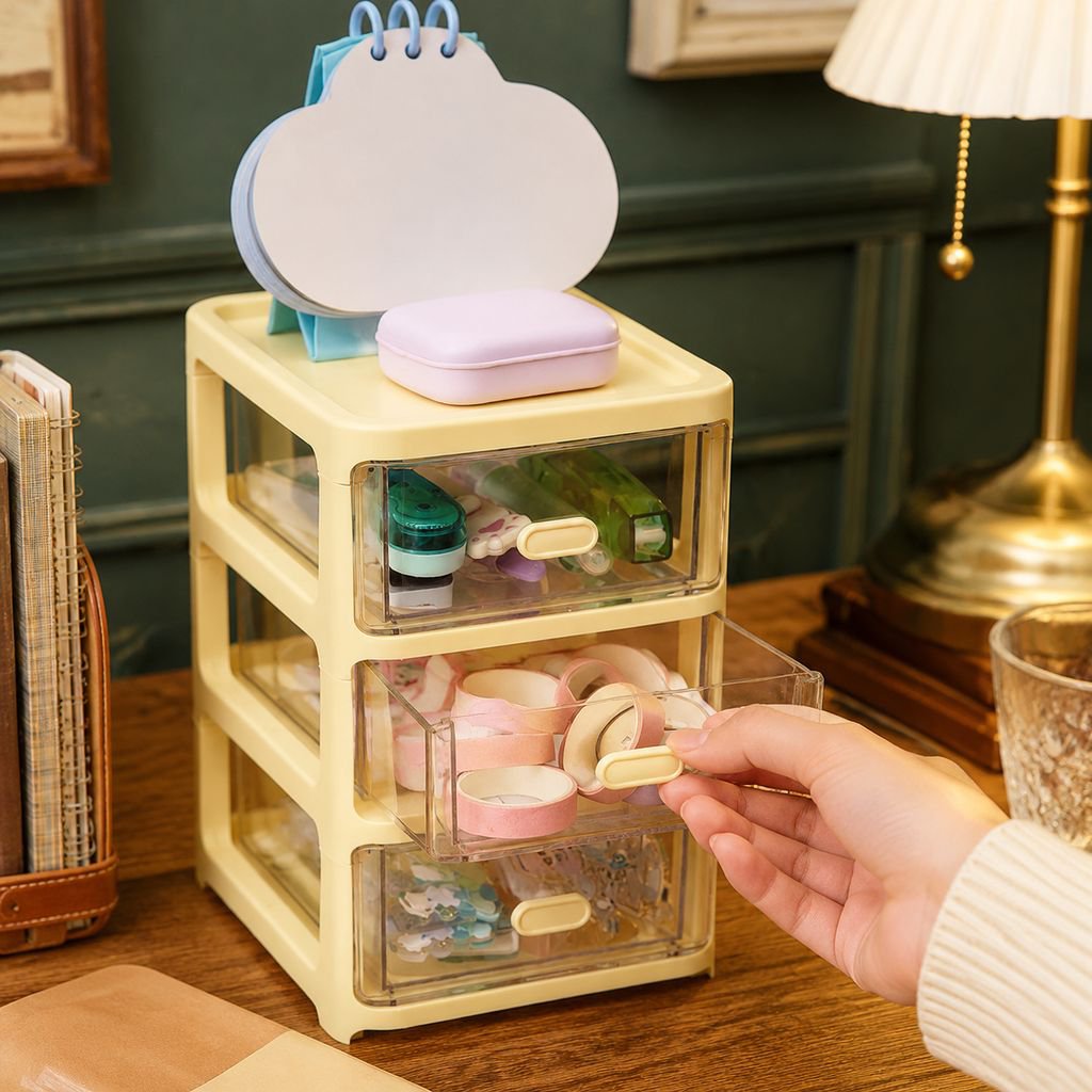 Stylish and cute desktop storage box with shelves