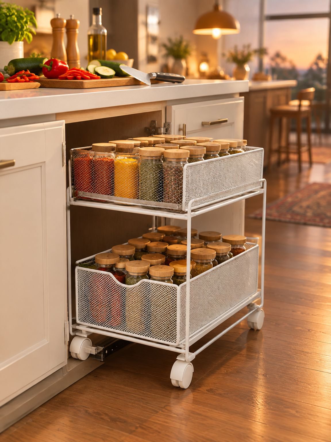 Durable and sleek pull-out organizer for kitchen cabinets