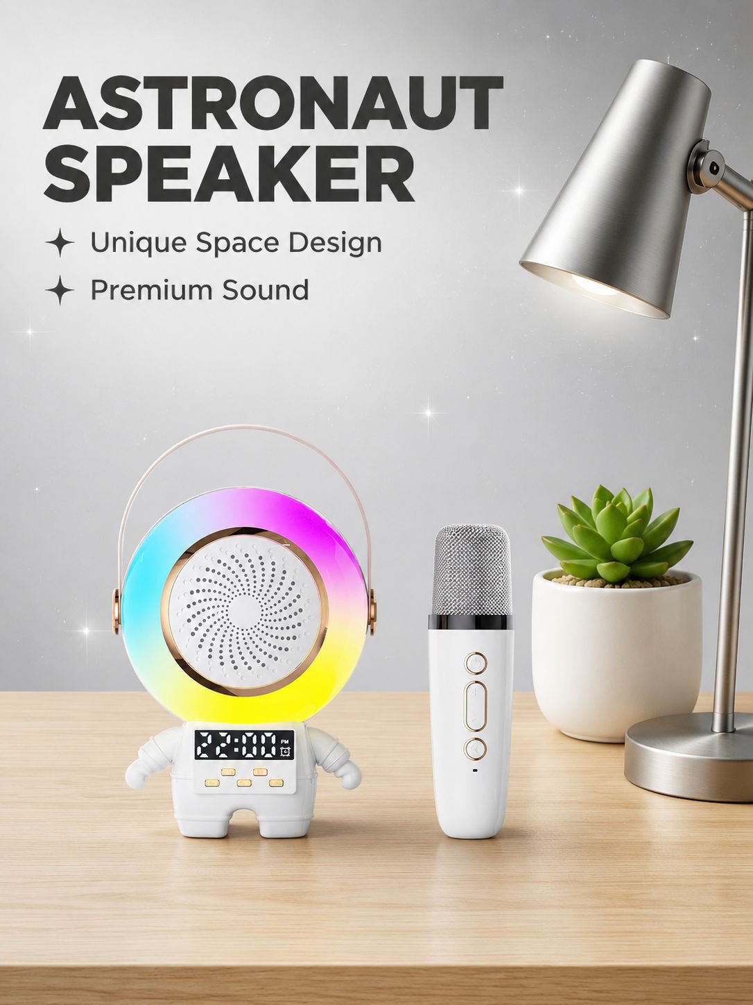 Dazzling Spaceman Bluetooth Microphone Clock