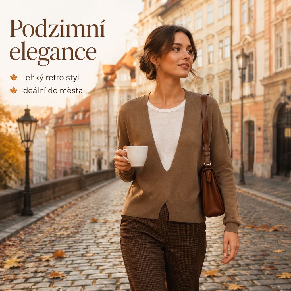 Dámské podzimní pletené tričko s dlouhým rukávem a vrstveným V výstřihem