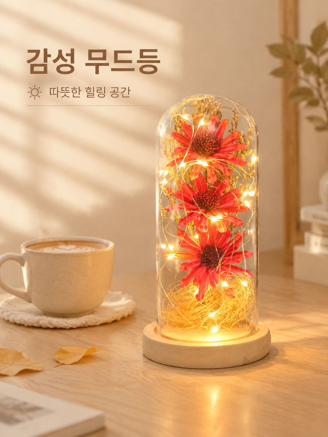 해바라기 영구 부케 드라이플라워 유리 갓 무드등
