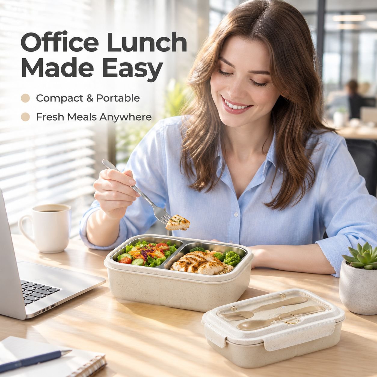 Microwave Safe Stainless Steel Compartment Bento Lunch Box for Office & School
