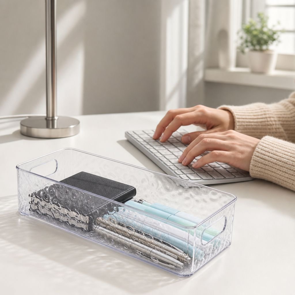 Rectangular organizer keeping stationery dust-free