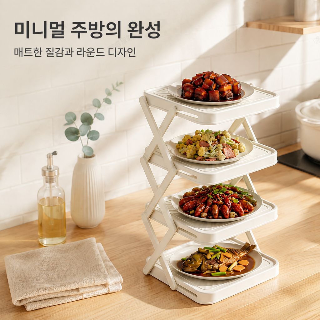 가정용 접이식 다층 조리대 주방 정리 선반 샤브샤브 파티용 휴대식 야채 선반