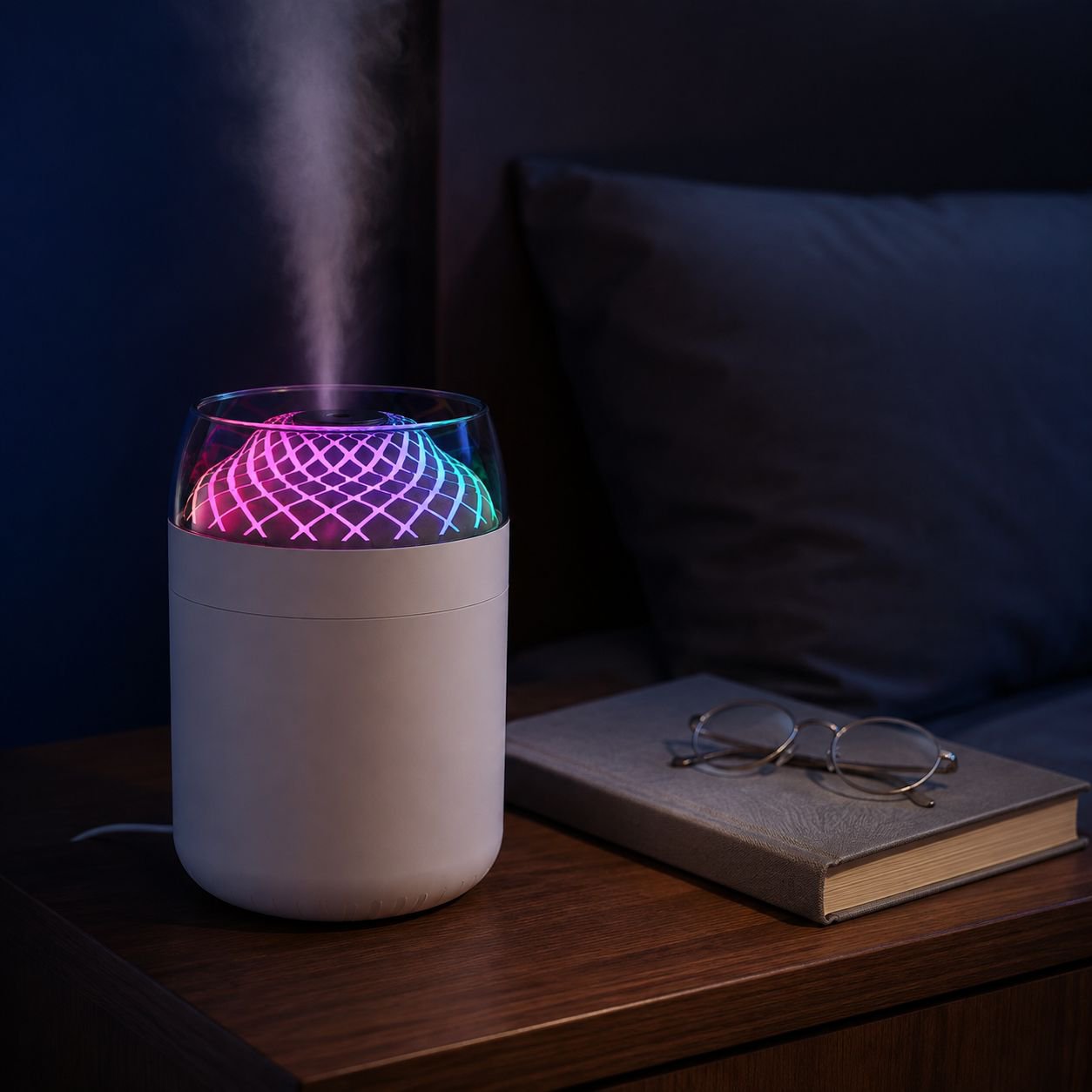 2026 New Mini Humidifier for Desktop, Sterilization & Aroma, 7-Color Ambient Light