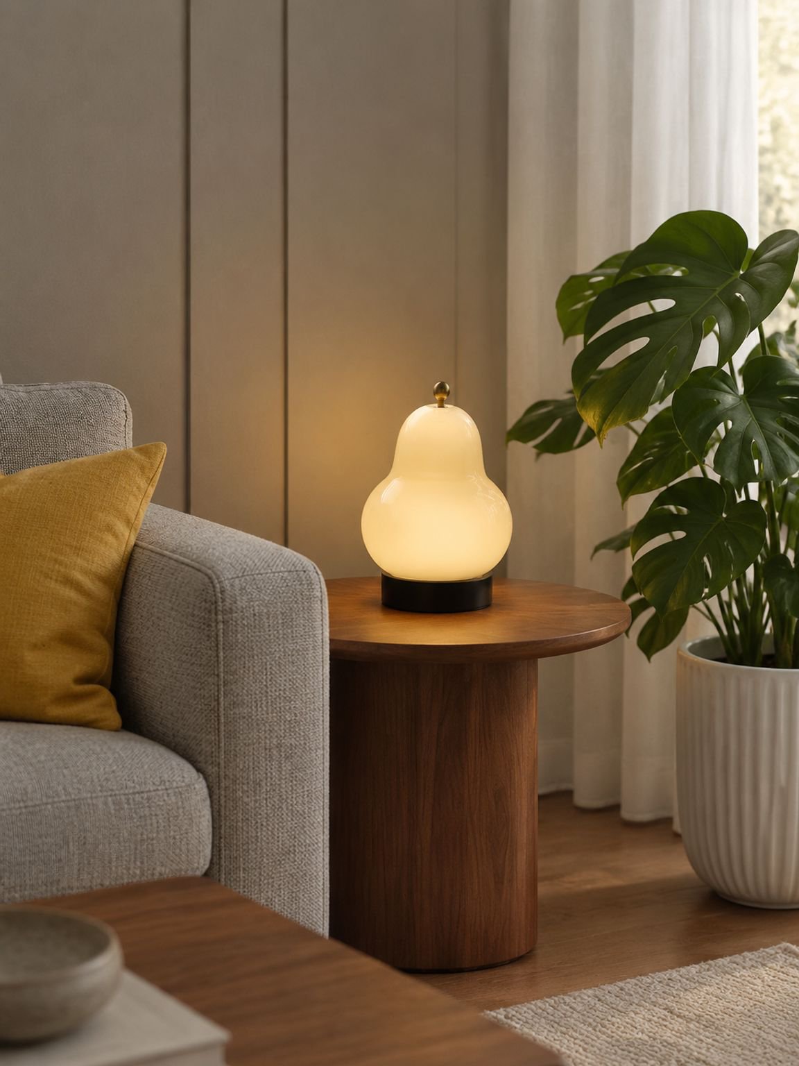 Warme Beleuchtung durch klassische Nachttischlampe mit zeitlosem Design