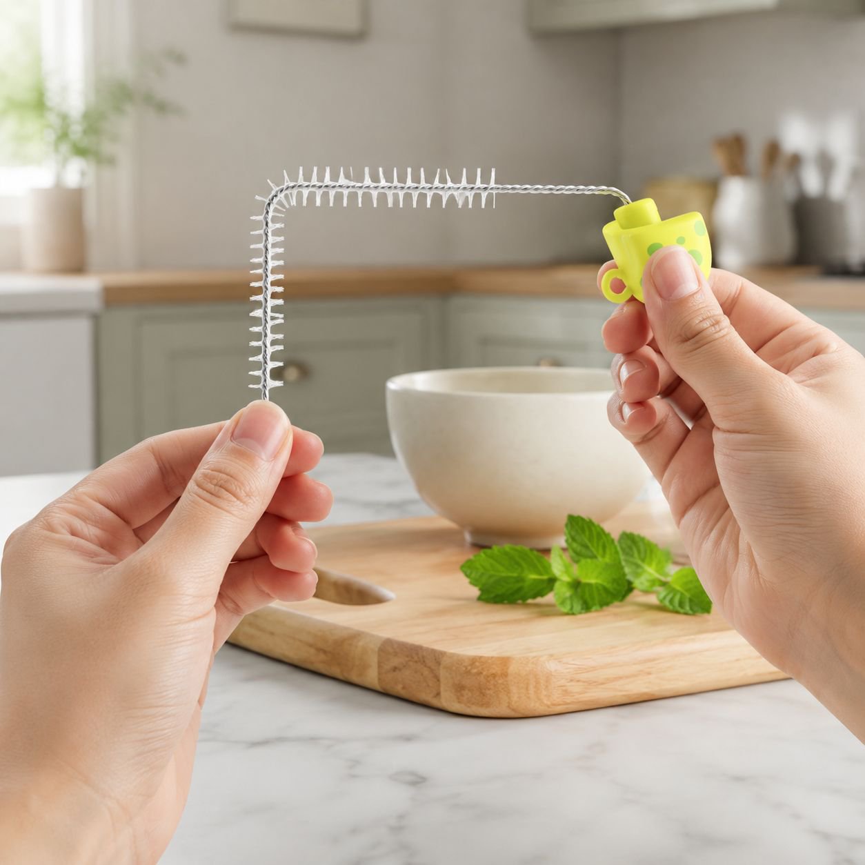 Multi-functional heart mug brush for cleaning baby bottles and straws