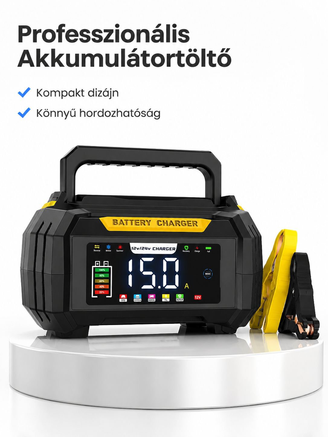Hordozható, rejtett kábelű 12V-os töltő