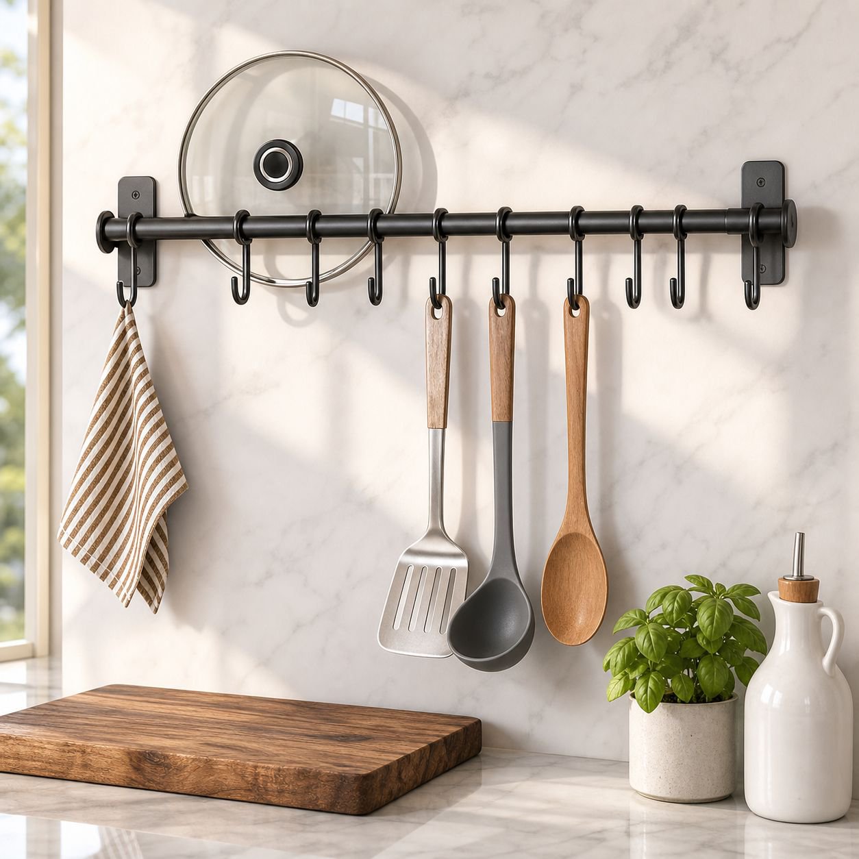 No-drill kitchen hooks, wall-mounted storage racks, spoon hooks, kitchen and bathroom accessories, s