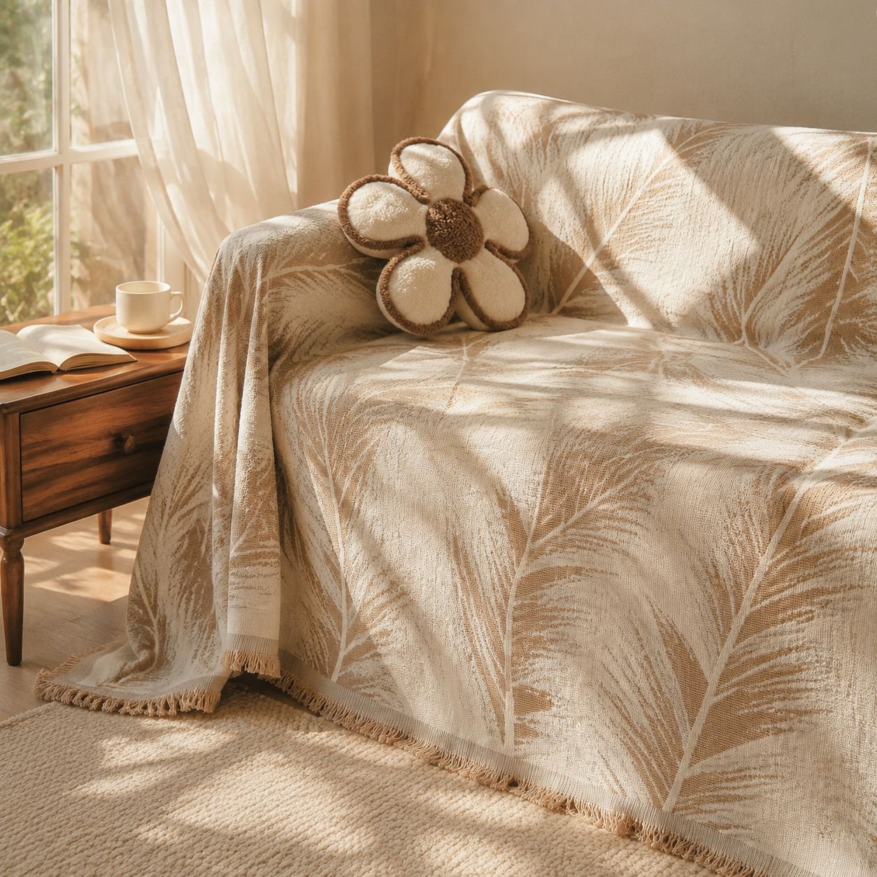 Spill-resistant leaf pattern sofa cover protection