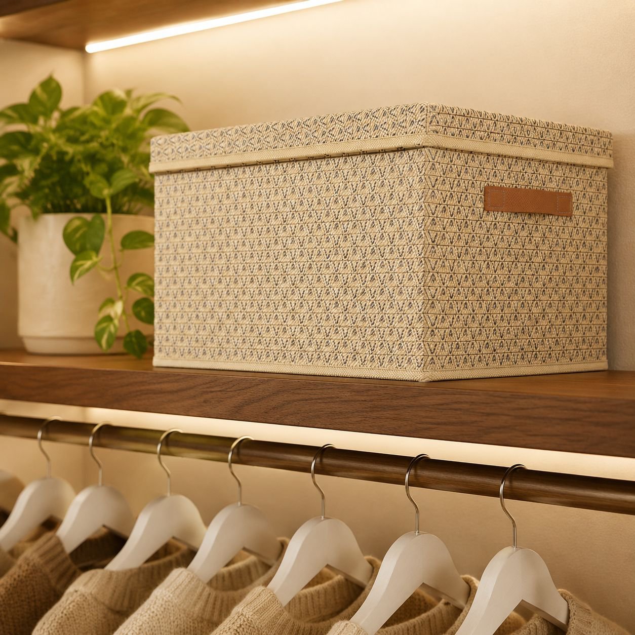 Space-saving wardrobe storage solution with organizer box