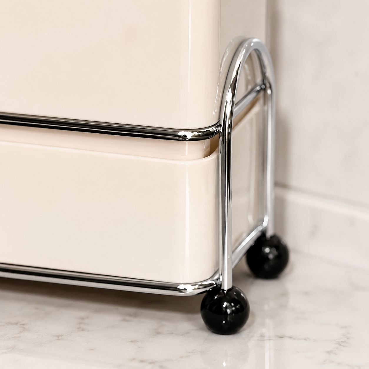 Wash basin area enhanced with storage rack