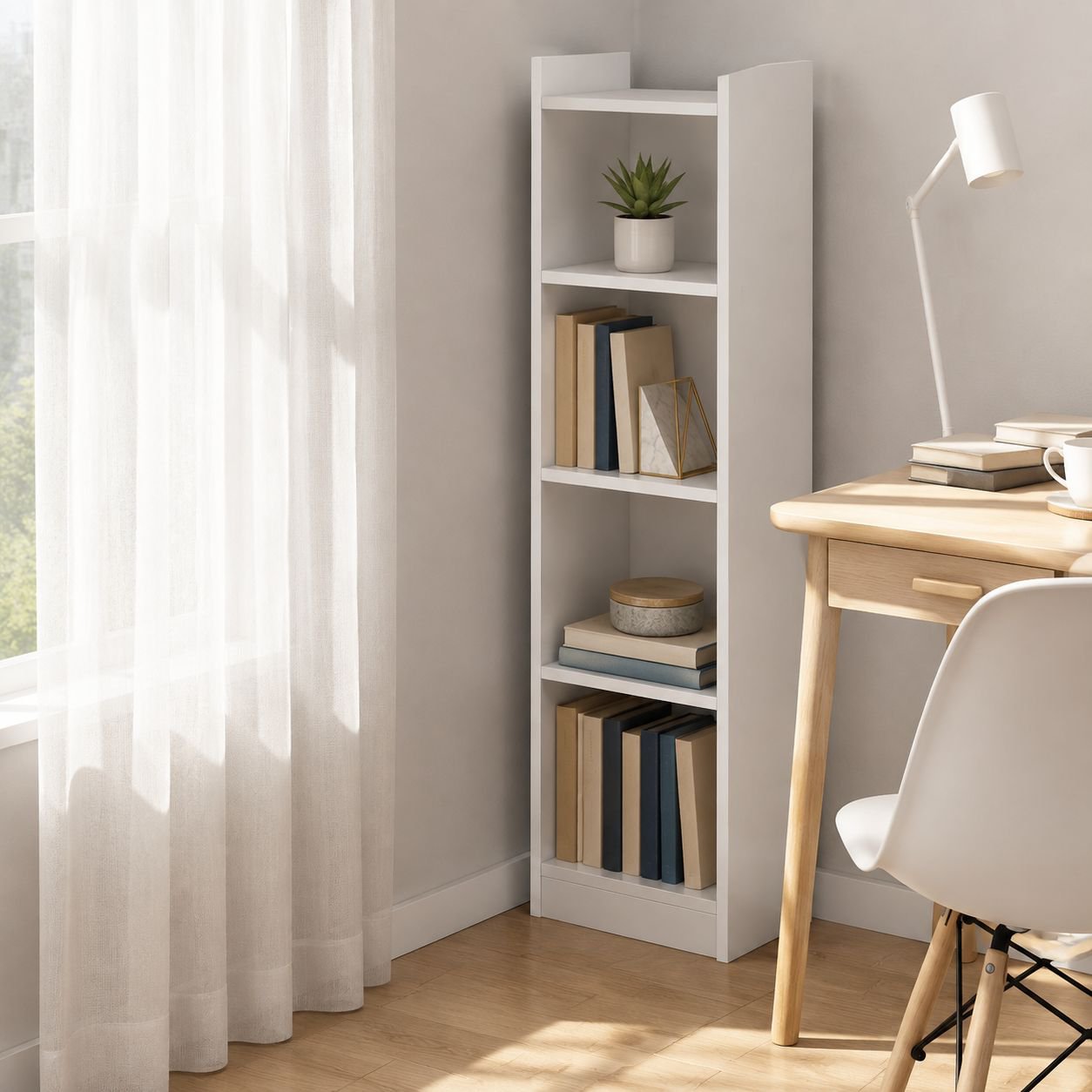 Multi-functional Corner Storage Cabinet Space-saving Narrow Bookcase