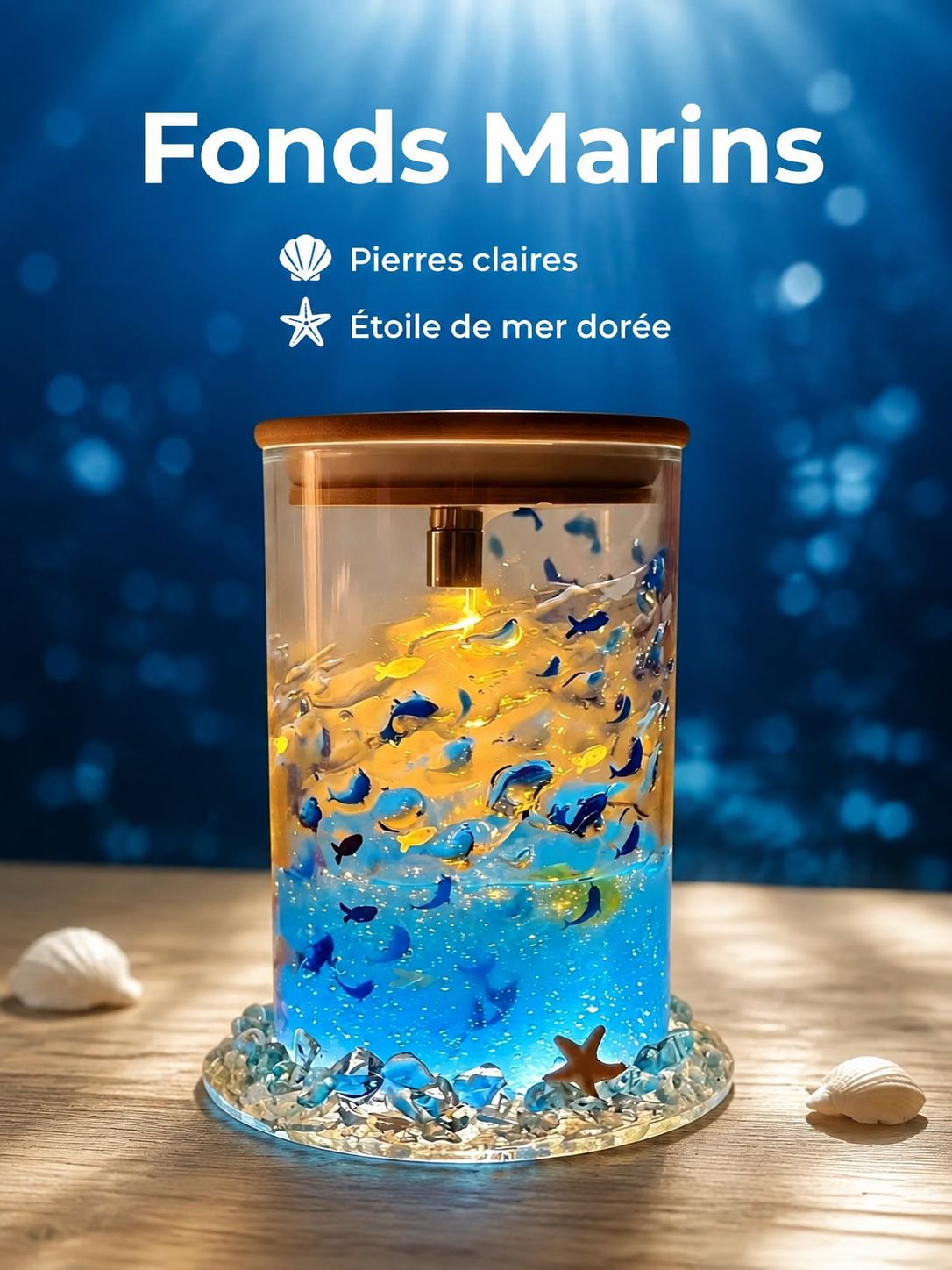 Veilleuse lumineuse apaisante bleue avec petits poissons flottants