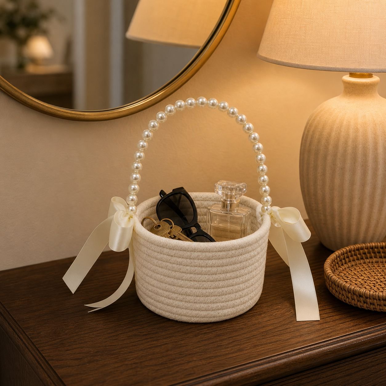 Flower girl holding princess style basket at wedding