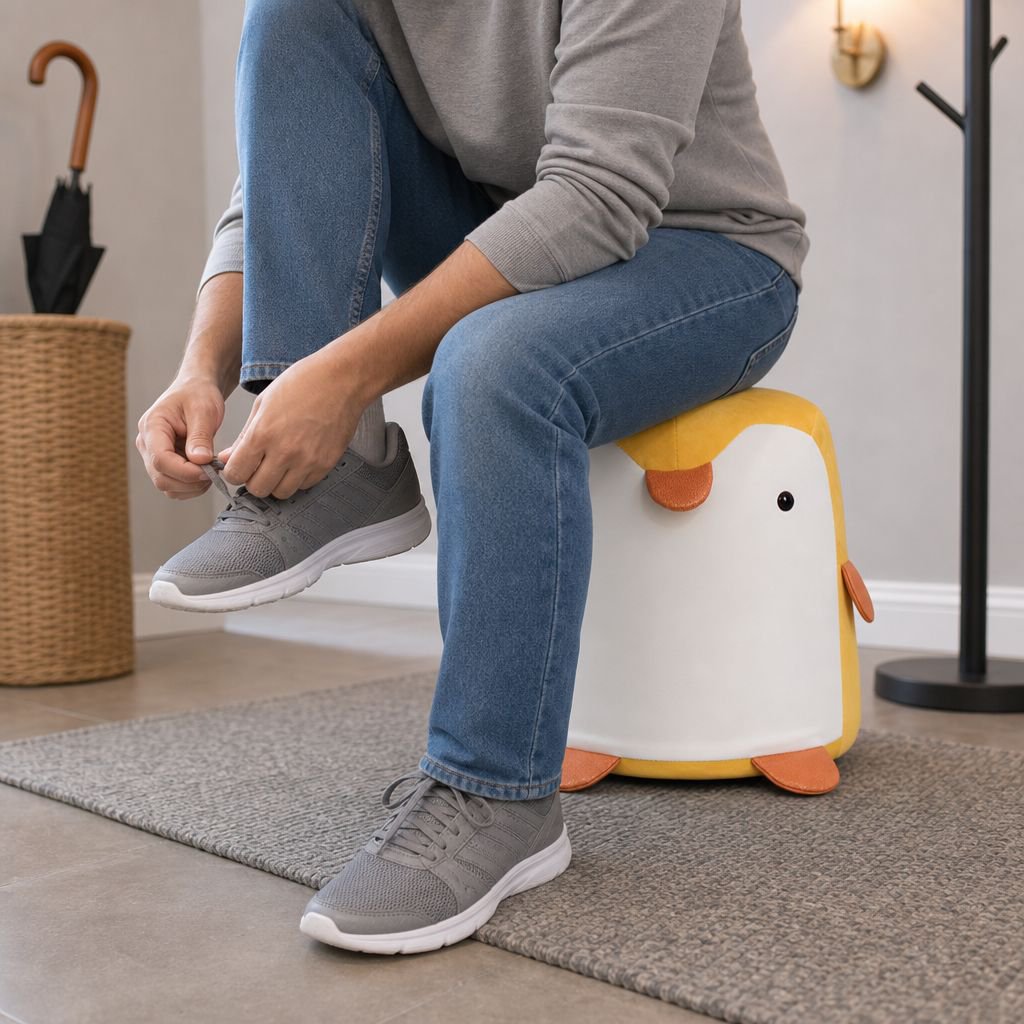 Banco creativo de madera con diseño de excremento de pingüino para puerta