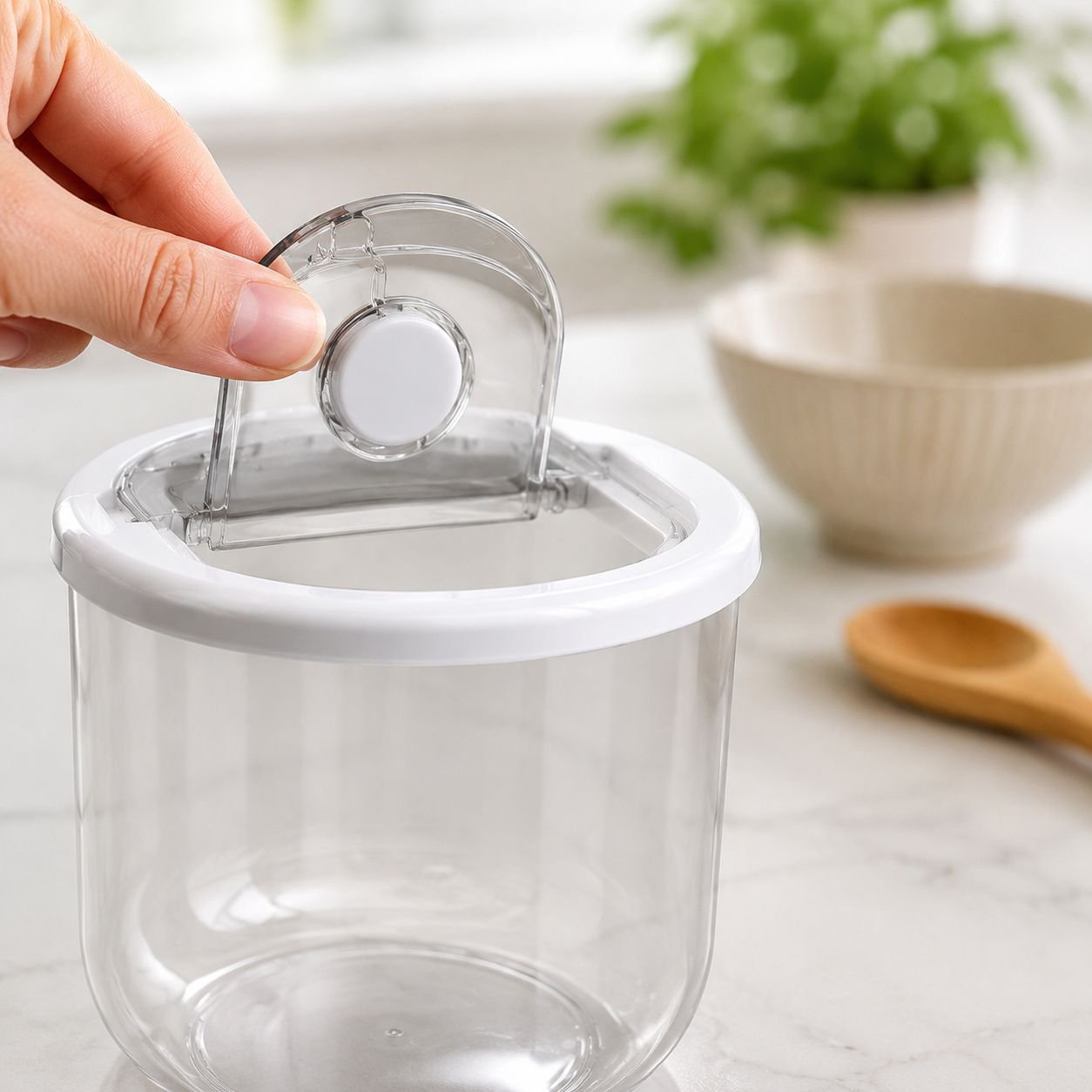 Rice bucket with transparent window for content visibility
