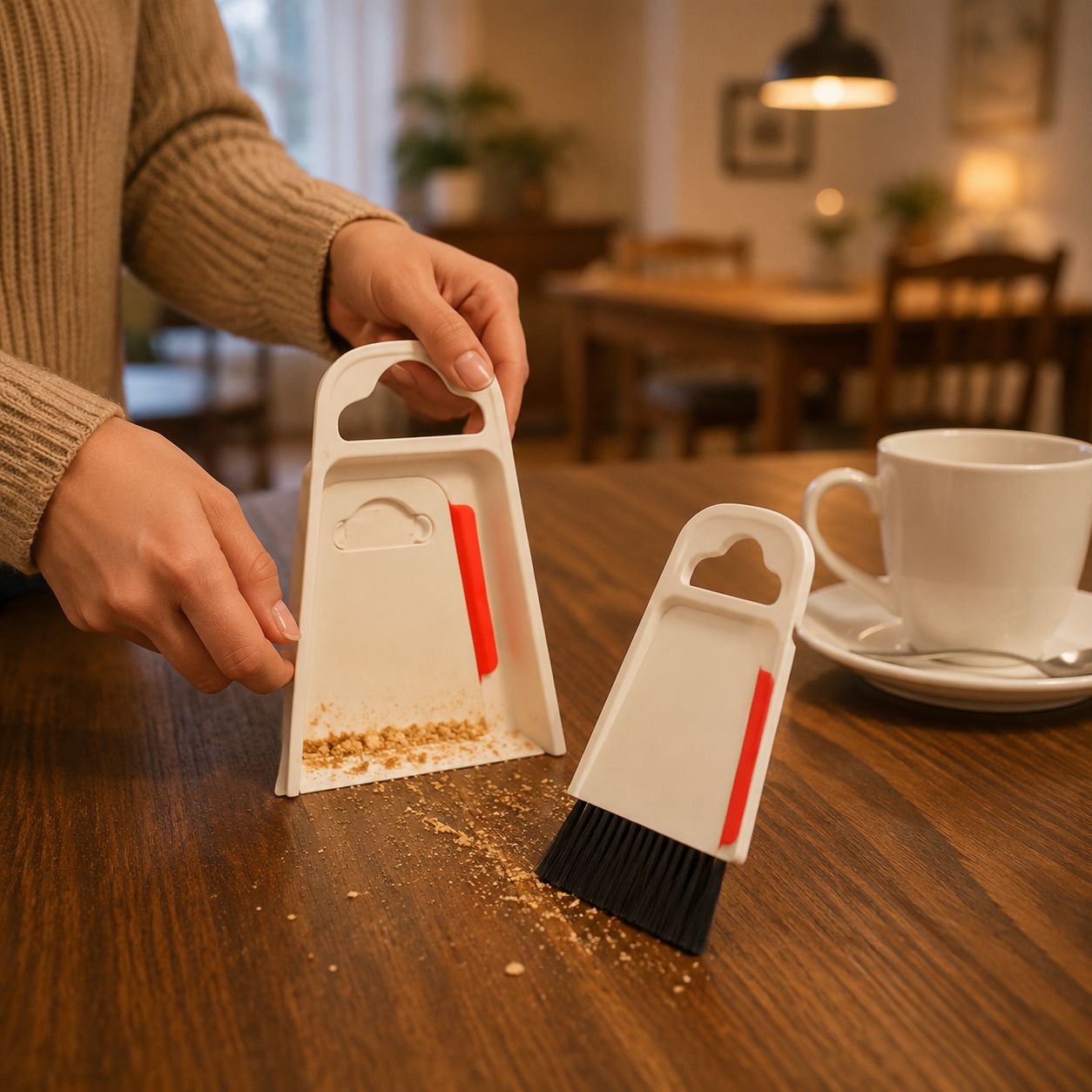 Mini brush and dustpan for desk cleaning