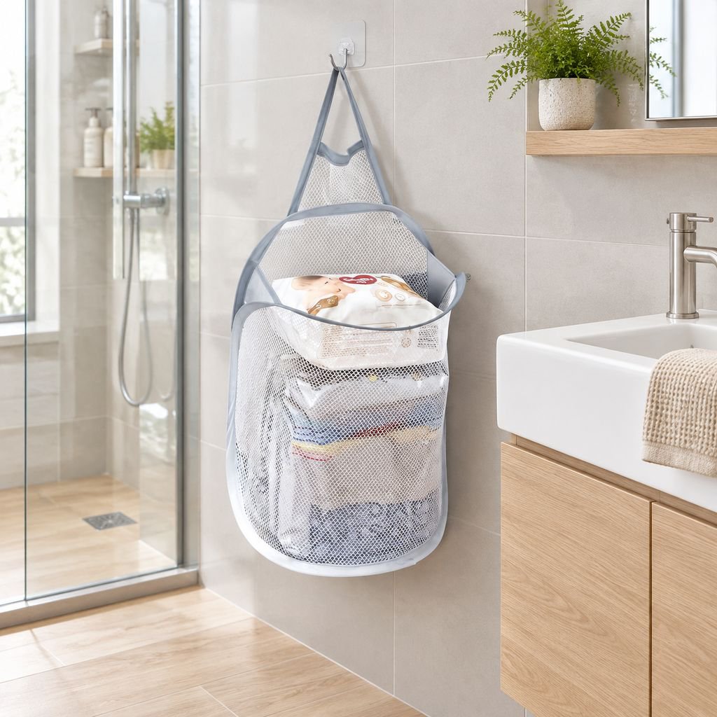 Sac à linge mural pliable accroché au mur