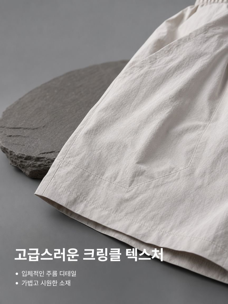 얇고 주름진 허리 밴딩 오부 팬츠