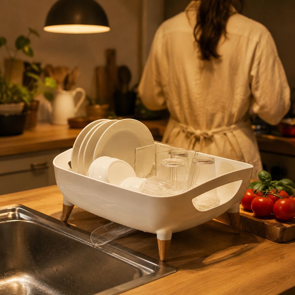 Sleek metal dish drying rack for modern homes