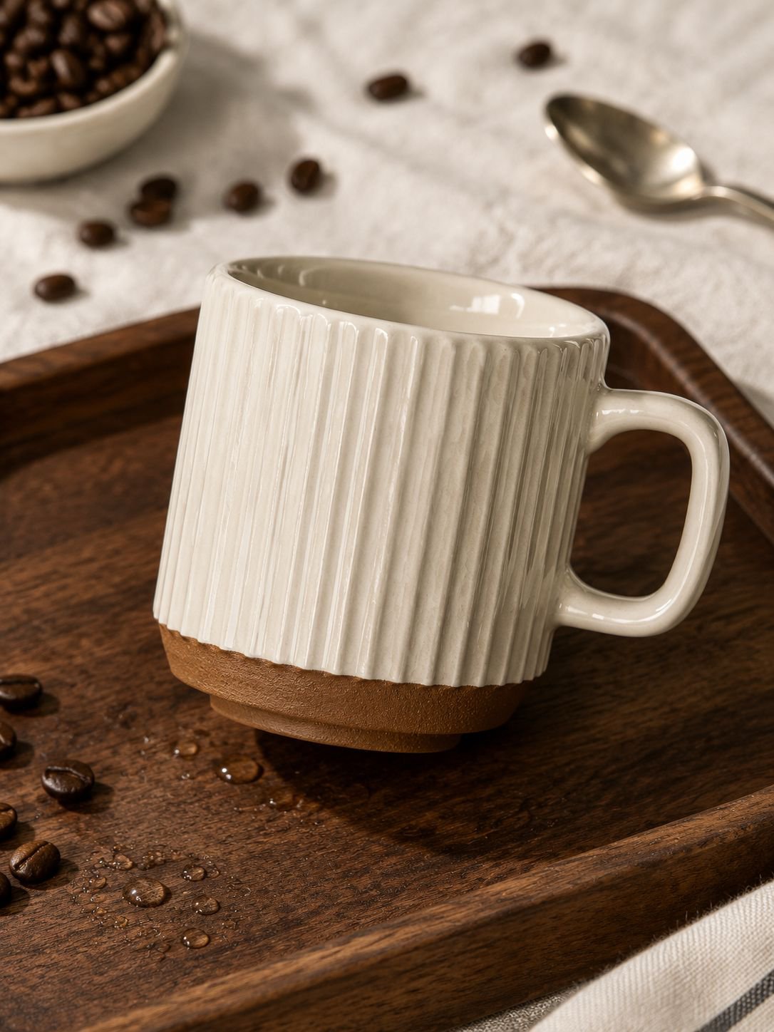Detalle de la textura en relieve de la taza de cerámica