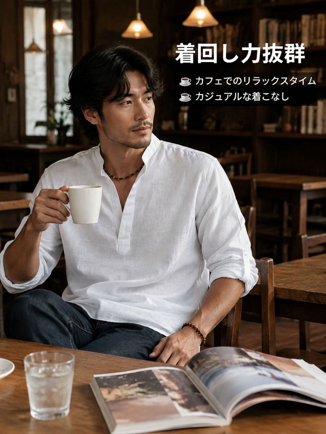 メンズゆったり無地長袖コットンリネンTシャツ・プラスサイズ