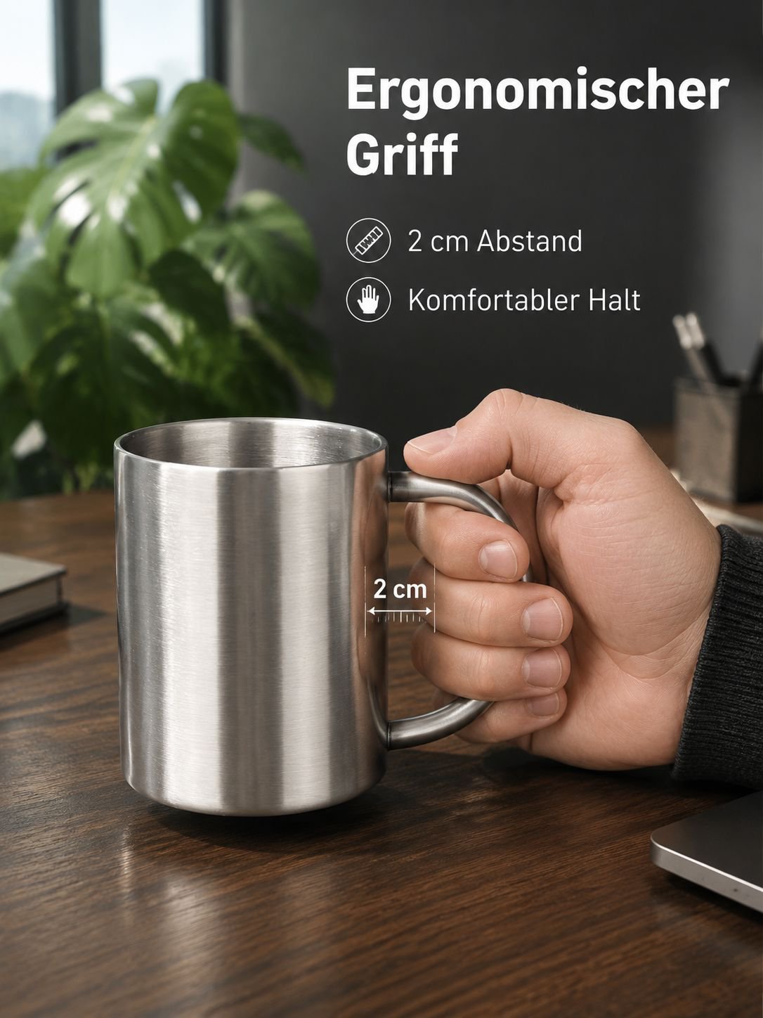 Becher aus Edelstahl 304 mit doppelwandigem Griff