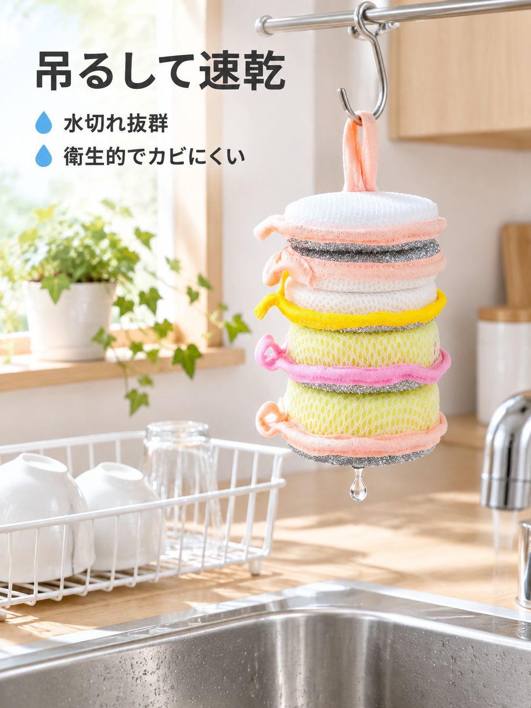 両面丸型食器洗いスポンジブラシ