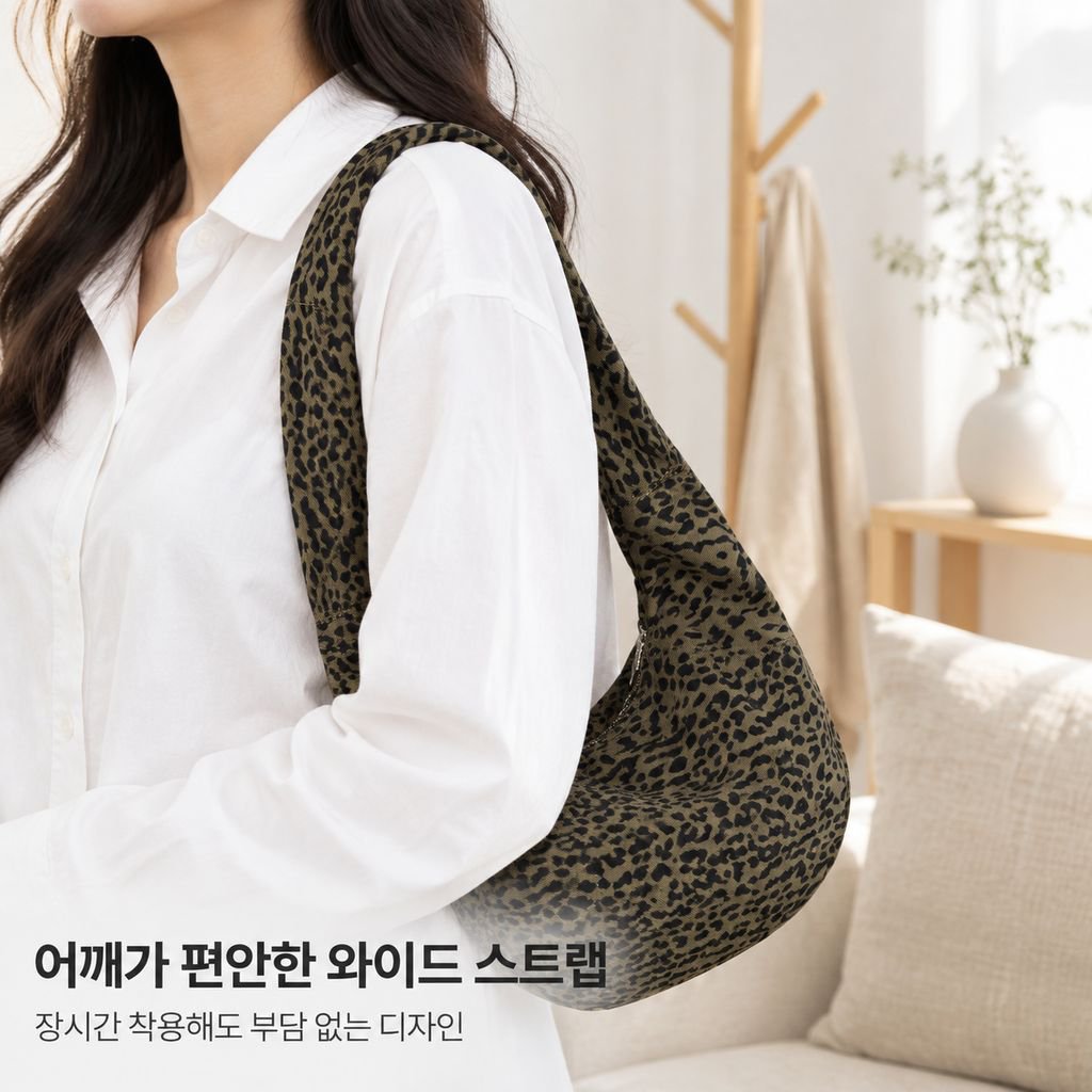 레오파드 만두백 대용량 한국 스타일 패션 캐주얼 출퇴근 활용 숄더 크로스백