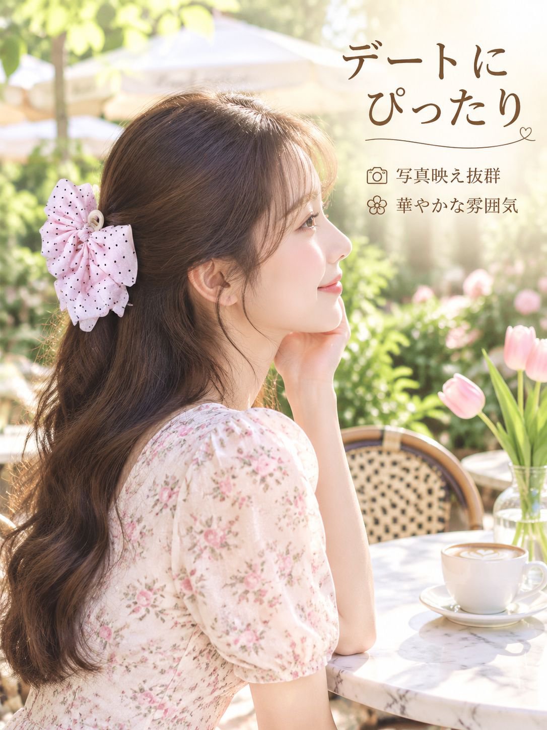 水玉模様のリボン型ヘアクリップ