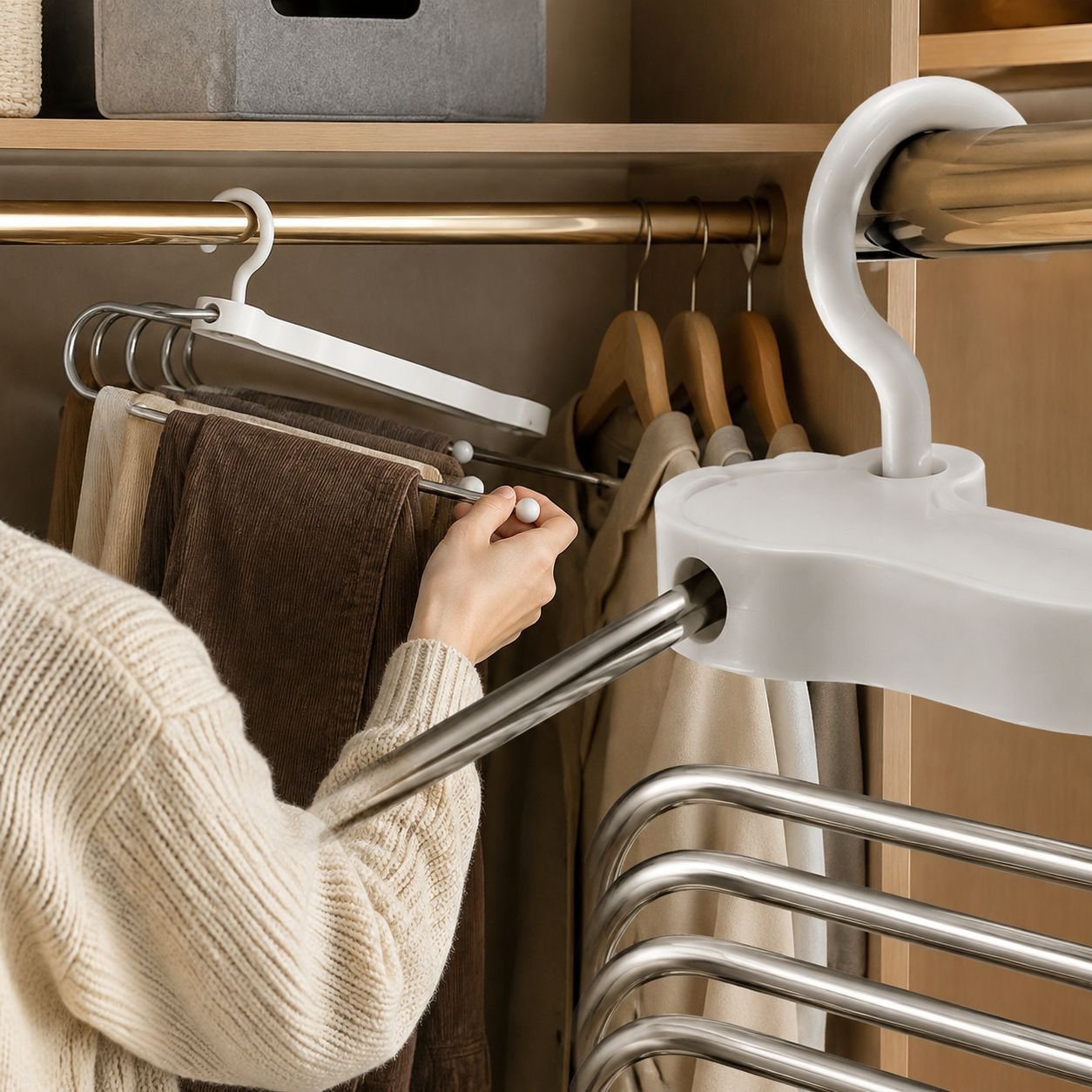 Foldable pants rack holding multiple pants