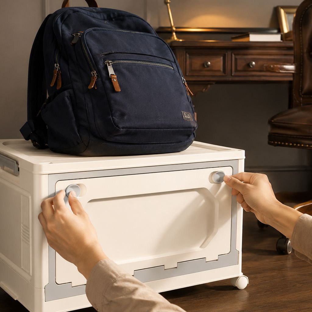 Student Foldable Rolling Storage Box with Wheels for Classroom Books