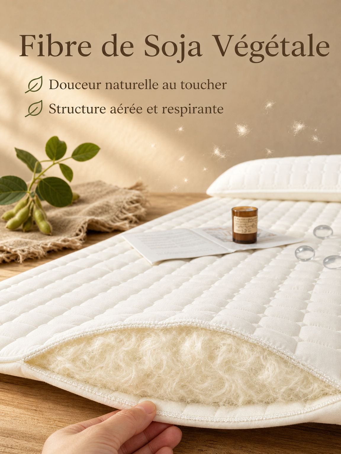 Protège-matelas confortable installé sur un lit