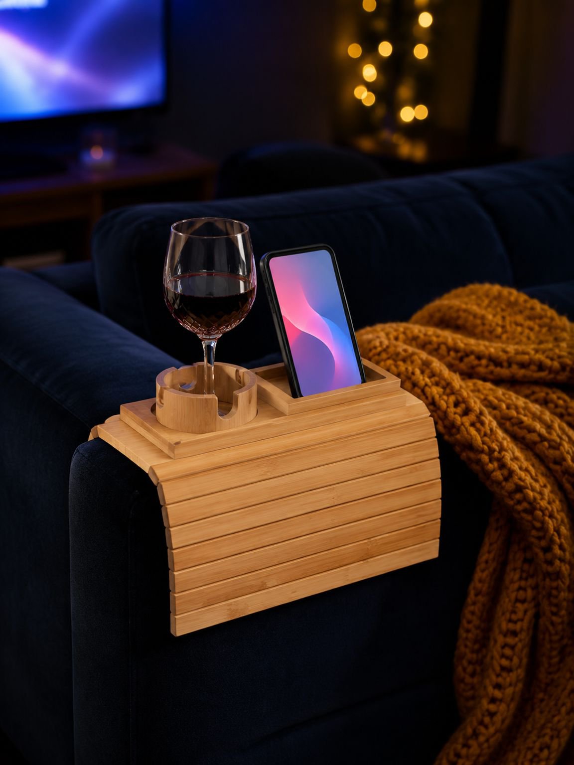 Plateau en bois pour garder boissons et en-cas à portée de main